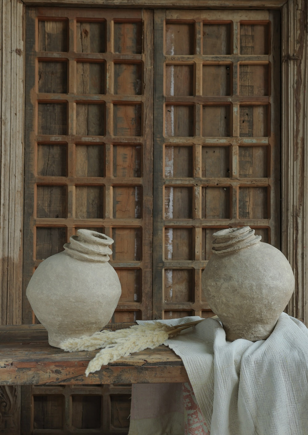 Ekaurr Set of 2 Paper Mache Dancing Pots in Earthy Finish handmade by rural Rajasthan women artisans organic sculptural form sustainable Indian craft decor