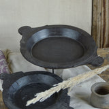 Ekaurr Set of 2 Paraat in Black Finish handcrafted wooden paraat shallow bowls in deep matte black finish, artisan rustic serving or decorative bowls for home styling and Rajasthani-inspired decor