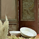 Ekaurr Set of 2 Round Trays in whitewashed finish – handcrafted wooden serving trays with chalky white distressed surface, farmhouse decor