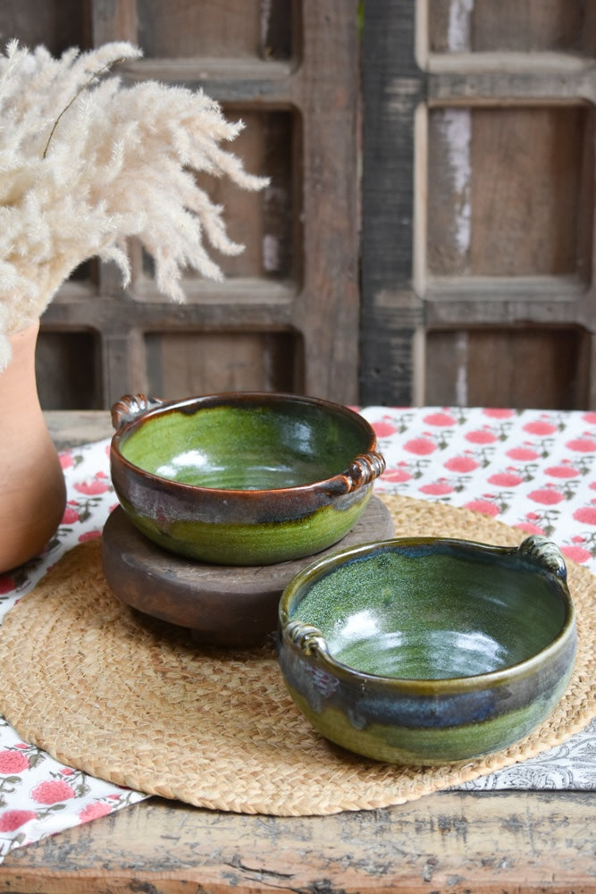 Ekaurr Set of 2 Serving Bowls handmade ceramic serving bowl pair in coordinated organic glaze, artisan kitchen essentials for everyday dining and paired table styling