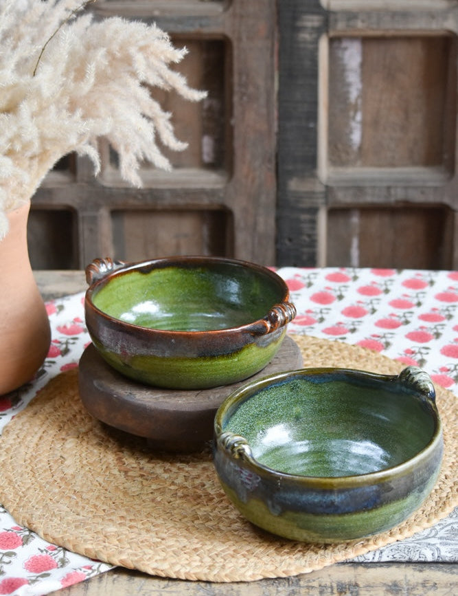 Ekaurr Set of 2 Serving Bowls handmade ceramic serving bowl pair in coordinated organic glaze, artisan kitchen essentials for everyday dining and paired table styling