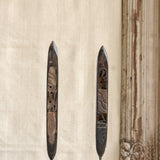 Ekaurr Set of 2 Textile Shuttle with Print Block on Stand vintage weaving shuttles and wooden print block mounted on iron stands, artisan craft heritage collectible display for home decor