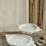 Ekaurr Set of 2 Whitewashed Wooden Paraat handcrafted shallow wooden paraat bowls in soft whitewashed finish, artisan rustic serving or display bowls for home styling and gifting