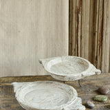 Ekaurr Set of 2 Whitewashed Wooden Paraat handcrafted shallow wooden paraat bowls in soft whitewashed finish, artisan rustic serving or display bowls for home styling and gifting