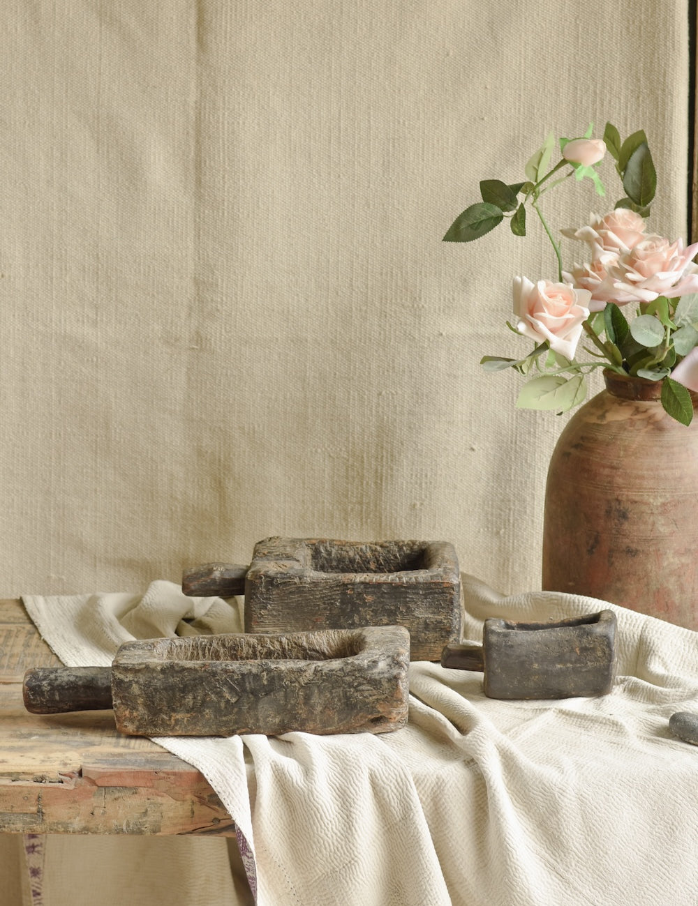 Ekaurr Reclaimed Wood Bird Feeders Set of 3 styled outdoors showing natural wood texture and artisan finish