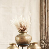 Ekaurr Set of 3 Brass Lota with Carving, hand-carved traditional Indian brass water vessels in three sizes with intricate surface motifs, upcycled as artisan planters or decorative display