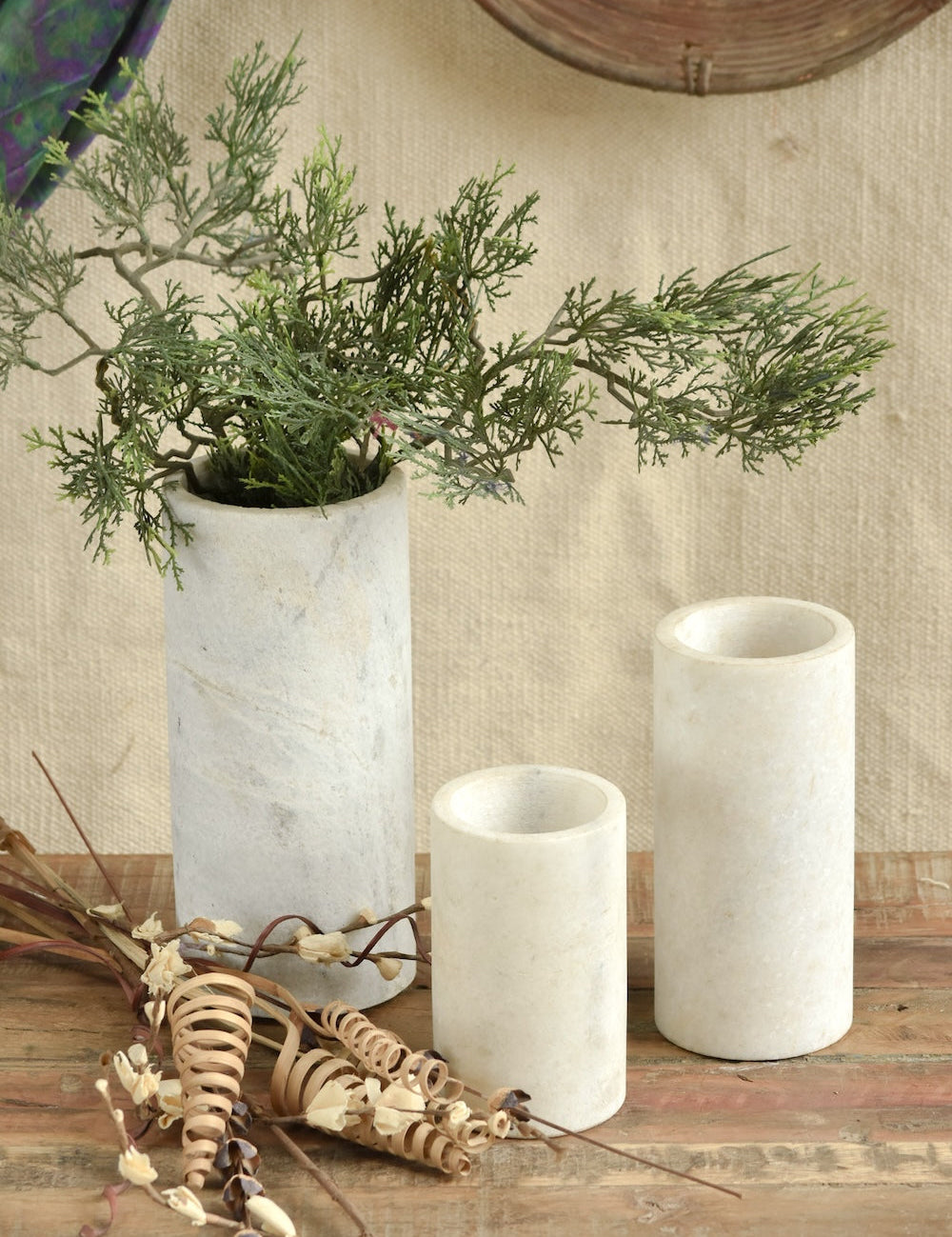 Ekaurr Set of 3 Multi-Purpose Marble Jars – natural marble storage jars with lids in three sizes, luxurious bathroom or kitchen decor