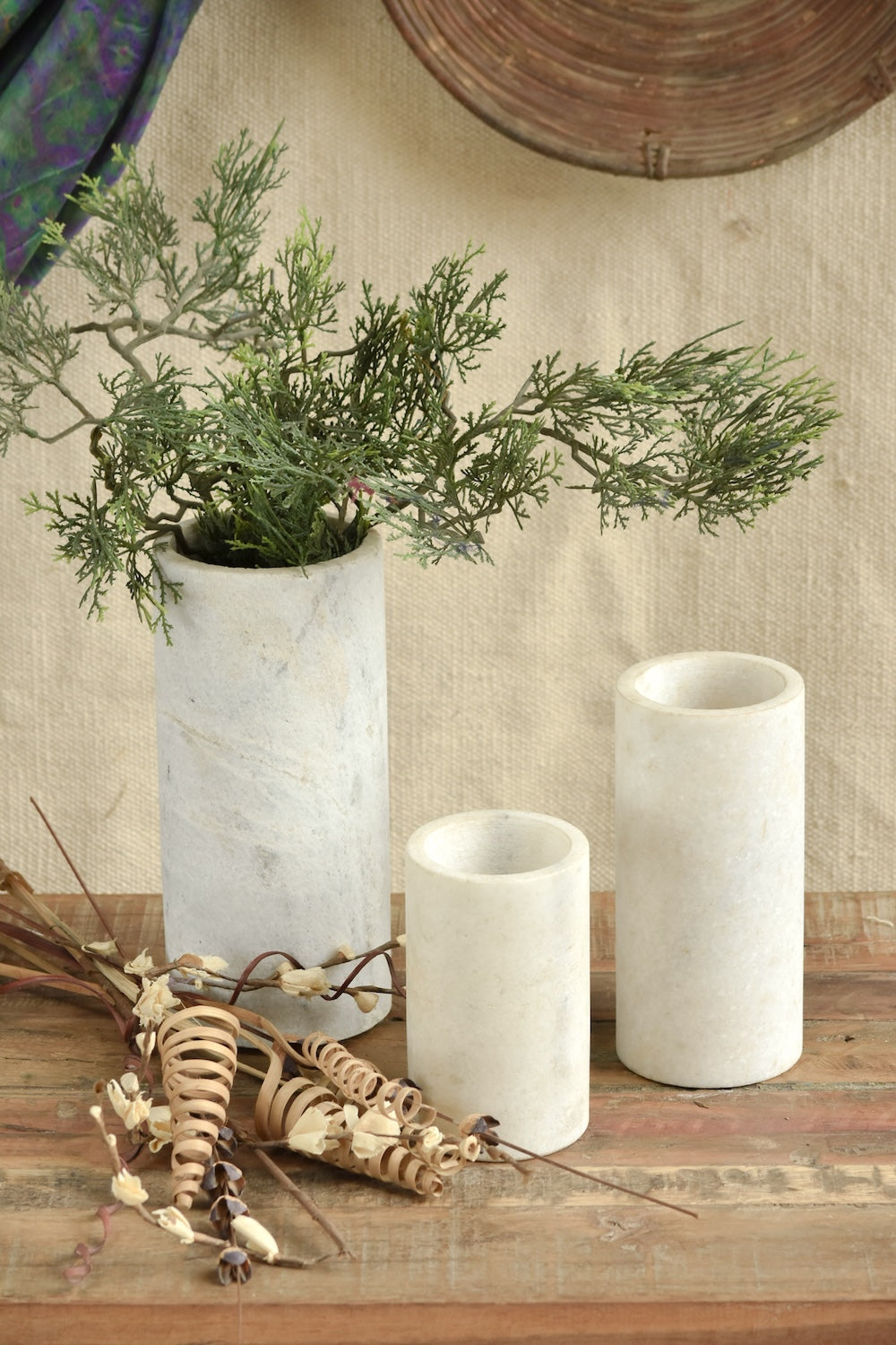 Ekaurr Set of 3 Multi-Purpose Marble Jars – natural marble storage jars with lids in three sizes, luxurious bathroom or kitchen decor