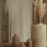 Ekaurr Set of 3 Wooden Hut Decor handcrafted miniature reclaimed wood hut figurines in three sizes, rustic village-inspired artisan accent set for shelves consoles and earthy home styling