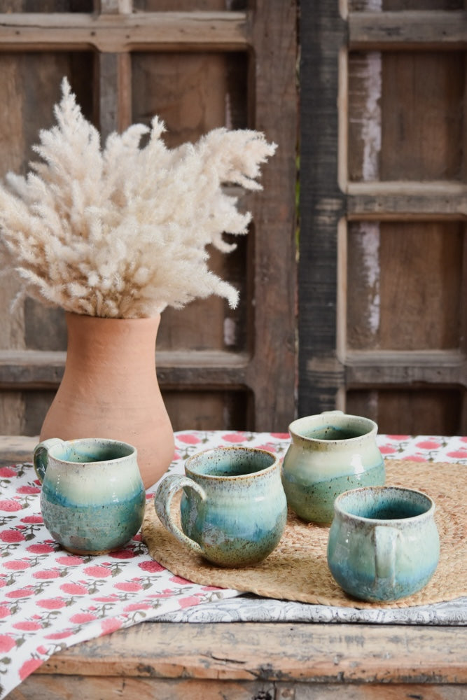 Ekaurr Set of 4 Tea or Coffee Mugs handmade ceramic mugs in organic hand-glazed form, artisan kitchen essentials for daily tea and coffee rituals and mindful morning table styling