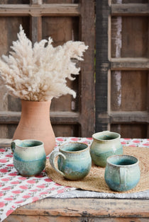 Ekaurr Set of 4 Tea or Coffee Mugs handmade ceramic mugs in organic hand-glazed form, artisan kitchen essentials for daily tea and coffee rituals and mindful morning table styling