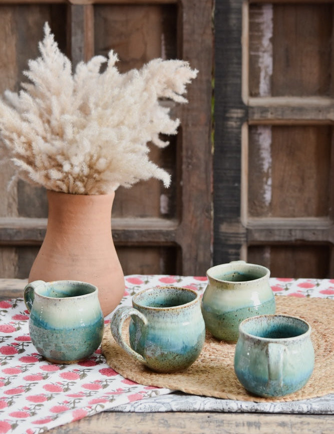Ekaurr Set of 4 Tea or Coffee Mugs handmade ceramic mugs in organic hand-glazed form, artisan kitchen essentials for daily tea and coffee rituals and mindful morning table styling