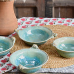 Ekaurr Set of 5 Bowls handmade ceramic set of 4 multi-purpose bowls and 1 large serving bowl in coordinated organic glaze, artisan kitchen essentials for complete table service and everyday dining