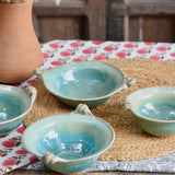 Ekaurr Set of 5 Bowls handmade ceramic set of 4 multi-purpose bowls and 1 large serving bowl in coordinated organic glaze, artisan kitchen essentials for complete table service and everyday dining