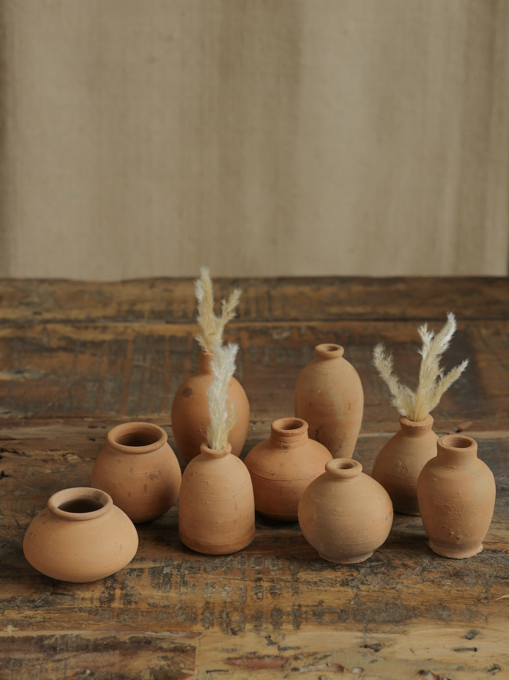 Ekaurr Set of 5 Terracotta Miniature Pots in Natural Finish handcrafted by rural Indian women small pots for console shelf or faux plant display