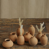 Ekaurr Set of 5 Terracotta Miniature Pots in Natural Finish handcrafted by rural Indian women small pots for console shelf or faux plant display