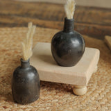 Ekaurr Set of 5 Terracotta Miniature Pots in Shiny Black Finish handcrafted small planters by Indian women artisans for console and shelf decor
