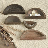 Ekaurr Set of 5 Tiny Wooden Sweet Moulds – Vintage Hand-Carved Moon-Shaped Mithai Molds, Rustic Kitchen Décor