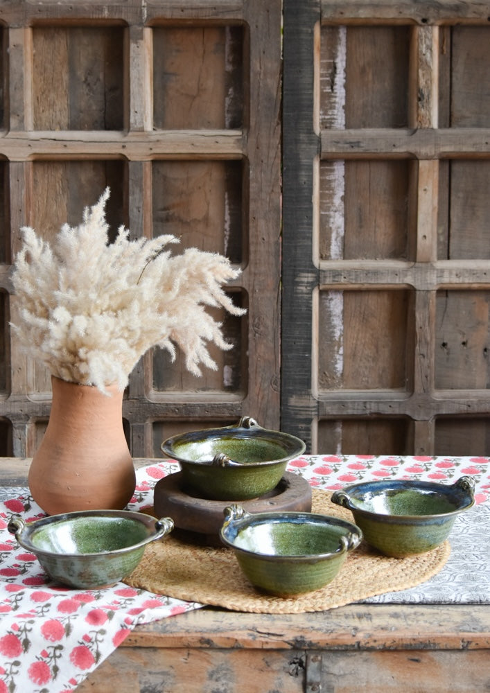 Ekaurr Set of 6 Multi-Purpose Bowls handmade ceramic bowls in six coordinated organic glaze forms, artisan kitchen essentials for snacking serving dips and versatile everyday dining