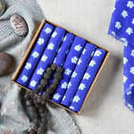 Ekaurr Set of 6 Table Napkins in White on Blue Block Print handcrafted cotton table napkins with a clean white botanical or geometric block print on indigo blue, artisan Indian textile table linen for dining tables and conscious home entertaining