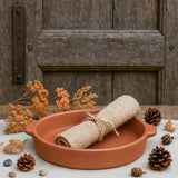 Ekaurr Shallow Handled Terracotta Platter handmade natural clay wide platter with side handles crafted by rural Indian artisans, earthy artisan serving essential for meze antipasti and conscious home dining