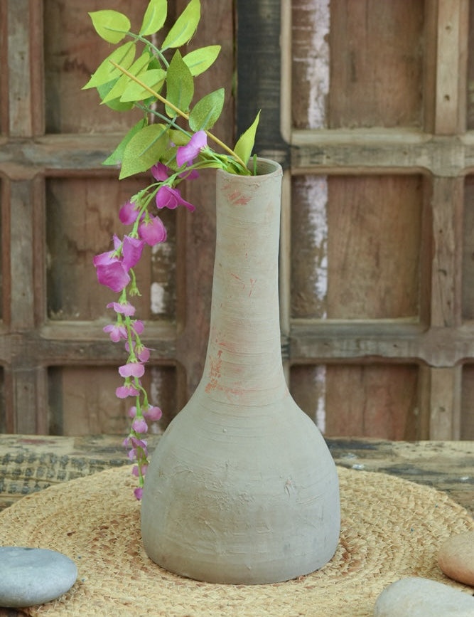 Ekaurr Sheeshi-Neck Planter in Light Grey – handcrafted terracotta planter by rural Indian women artisans, earthy organic form for indoor and outdoor use