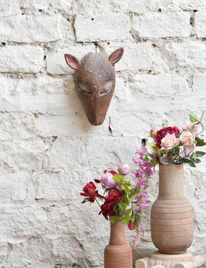 Ekaurr The Silent Guardian hand-carved wooden tribal wall mask with calm, watchful expression, vintage one-of-a-kind protective décor sculpture