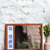Ekaurr Sky Petals Mirror handcrafted wall mirror in a rustic teakwood frame with dried florals pressed against hand-painted indigo blue tile blocks at 25x18 inches, artisan botanical mirror for entryways and consoles
