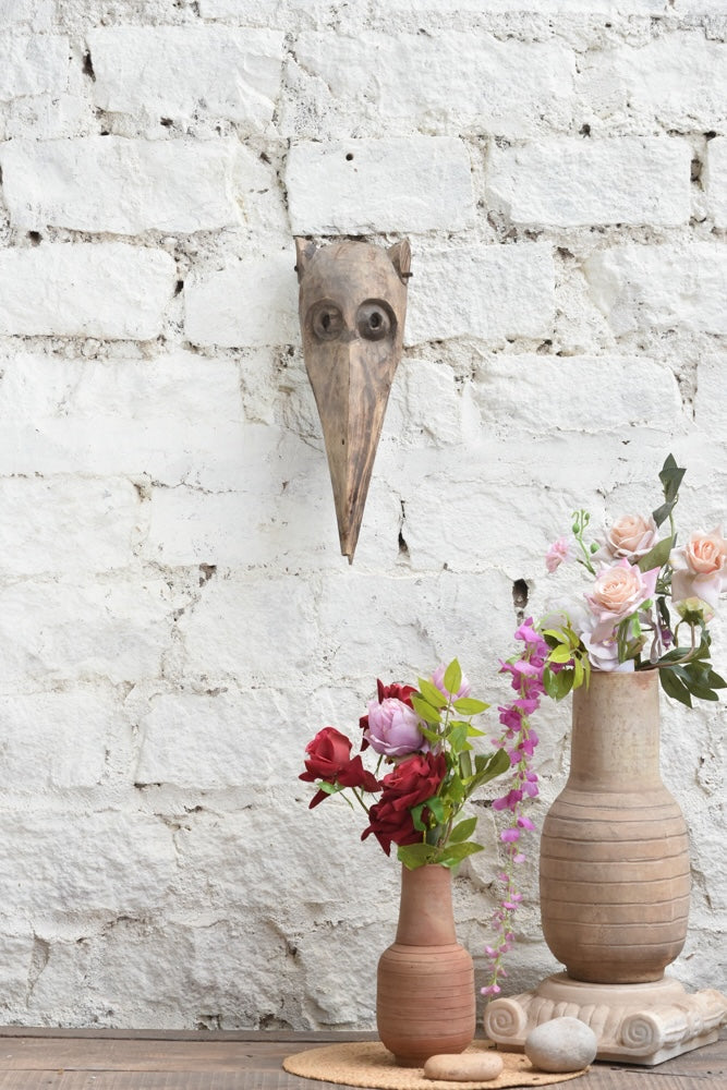 Ekaurr The Sky Watcher Mask hand-carved wooden tribal wall mask with expressive upward-gazing features, vintage one-of-a-kind sculptural home décor