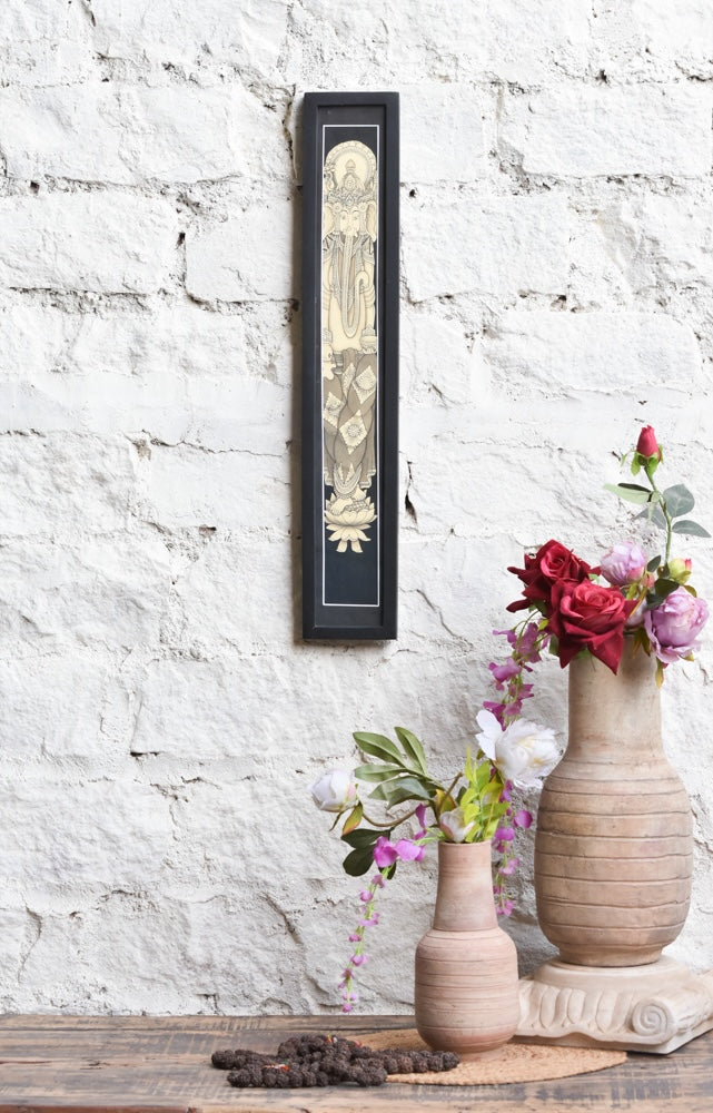 Ekaurr Slim Ganesha Wall Frame elegant elongated framed artwork of Lord Ganesha in a refined composition, spiritual home decor for narrow walls entryways pooja rooms and auspicious home spaces
