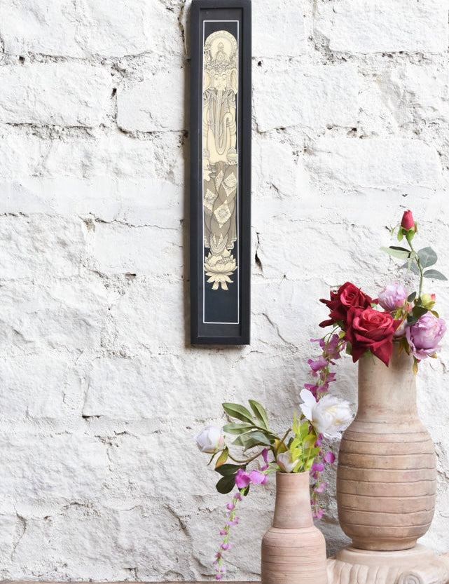 Ekaurr Slim Ganesha Wall Frame elegant elongated framed artwork of Lord Ganesha in a refined composition, spiritual home decor for narrow walls entryways pooja rooms and auspicious home spaces