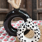 Ekaurr Solid Black Vase hand-glazed ceramic by charity artist Liora, bold matte black finish single ceramic vase made in India with revenue donated to charity