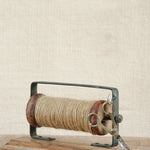 Ekaurr Spool with Jute Rope and Scissors vintage wooden thread spool styled with jute rope and old scissors, artisan craft-inspired found object display for desks shelves and eclectic home decor