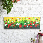 Ekaurr Spring Field painting with a fresh open meadow composition in greens yellows and soft blooms, handcrafted nature-inspired landscape home decor for living rooms and bright airy interior styling