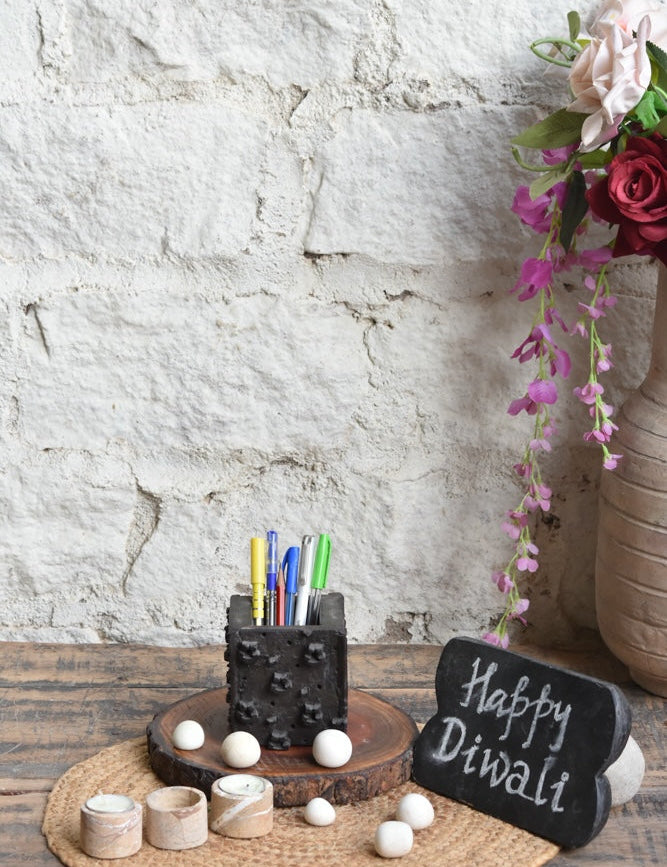 Ekaurr Stone Script Ensemble Gift Set curated artisan gift set of natural stone decorative pieces and a rustic wooden chalkboard or signboard with complimentary greeting card, sophisticated sustainable gifting for desks home styling and meaningful occasions