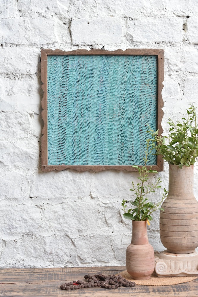 Ekaurr Stories in Stitches Kantha Wall Art handcrafted kantha stitch narrative textile wall hanging with folk storytelling motifs stitched across layered fabric, artisan Indian textile art for living rooms and heritage-inspired wall decor