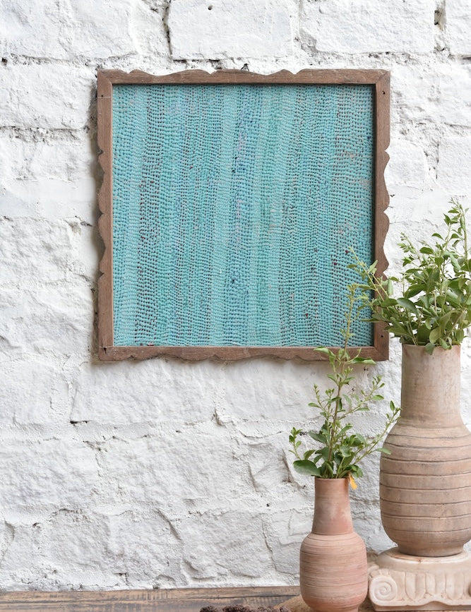 Ekaurr Stories in Stitches Kantha Wall Art handcrafted kantha stitch narrative textile wall hanging with folk storytelling motifs stitched across layered fabric, artisan Indian textile art for living rooms and heritage-inspired wall decor