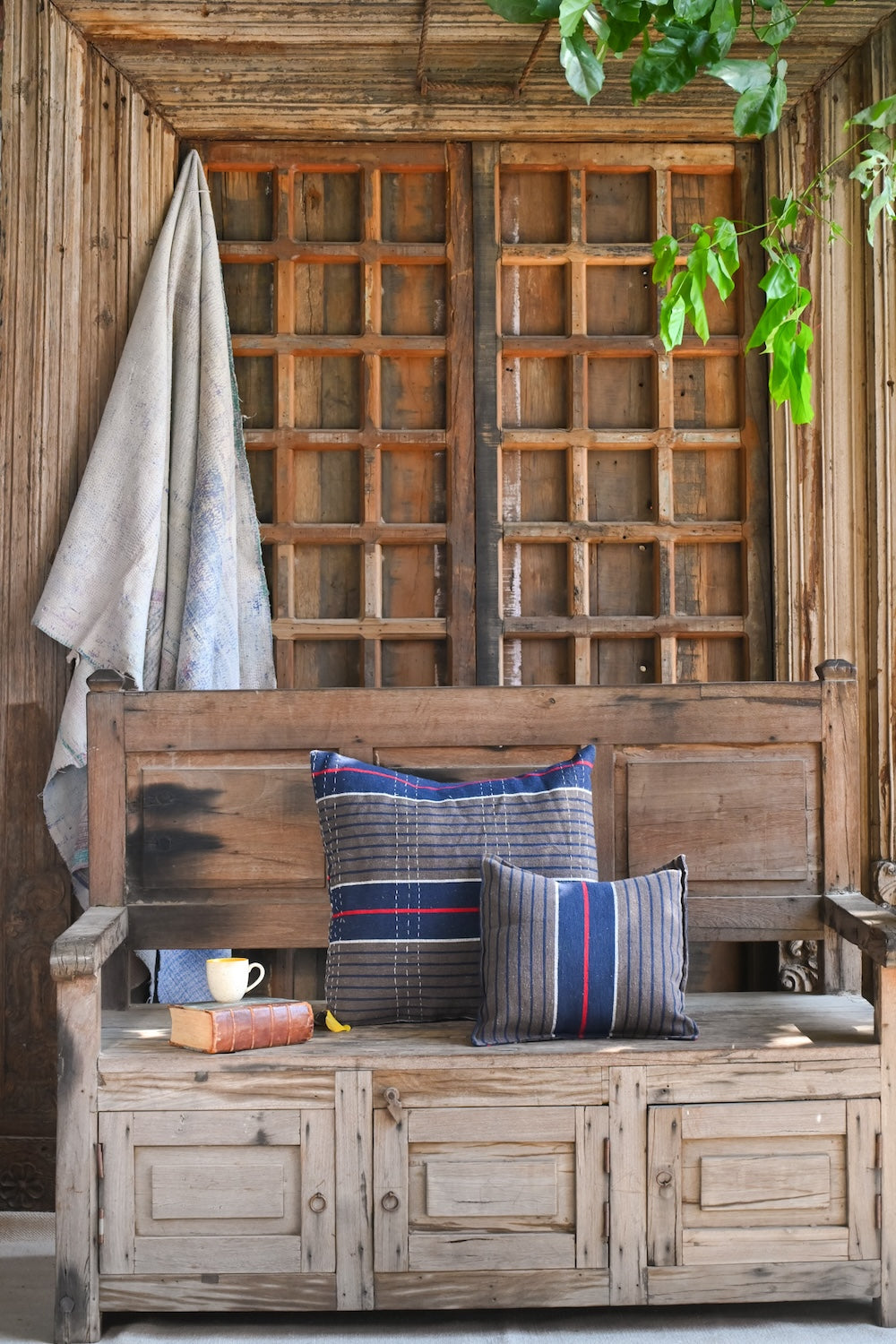 Ekaurr Striped Embroidery Cushion Cover in large size handcrafted with striped embroidered surface detailing in earthy or colourful tones, artisan textile accent for large sofas floor cushions and layered home styling