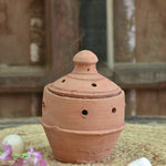Ekaurr Sugandhi Terracotta Diffuser hand-thrown natural clay incense holder with perforated lid for stick and cone incense, handmade by rural artisans for daily ritual and home fragrance