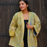 Ekaurr BIGDI Sunlit Kimono cotton open kimono in warm golden sunlit tones with an easy flowing drape, artisan slow fashion layering piece for women from the BIGDI Blazers Coats and Robes collection