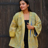 Ekaurr BIGDI Sunlit Kimono cotton open kimono in warm golden sunlit tones with an easy flowing drape, artisan slow fashion layering piece for women from the BIGDI Blazers Coats and Robes collection