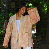 Ekaurr BIGDI Sunlit Weave Jacket handcrafted cotton jacket with a warm sunlit woven textile surface in golden earthy tones, artisan slow fashion outerwear for women from the BIGDI Blazers Coats and Robes collection