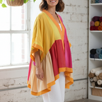 Ekaurr BIGDI Sunslice Robe cotton quilted reversible open robe with a warm sliced sunlight print in golden tones, artisan slow fashion layering piece for women from the BIGDI Blazers Coats and Robes collection