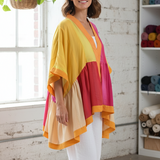 Ekaurr BIGDI Sunslice Robe cotton quilted reversible open robe with a warm sliced sunlight print in golden tones, artisan slow fashion layering piece for women from the BIGDI Blazers Coats and Robes collection