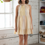 Ekaurr BIGDI Sunwashed Reminiscence Dress finest cotton summer dress in a warm sunwashed faded palette with a nostalgic relaxed silhouette, artisan slow fashion wearable for women from the BIGDI summer collection
