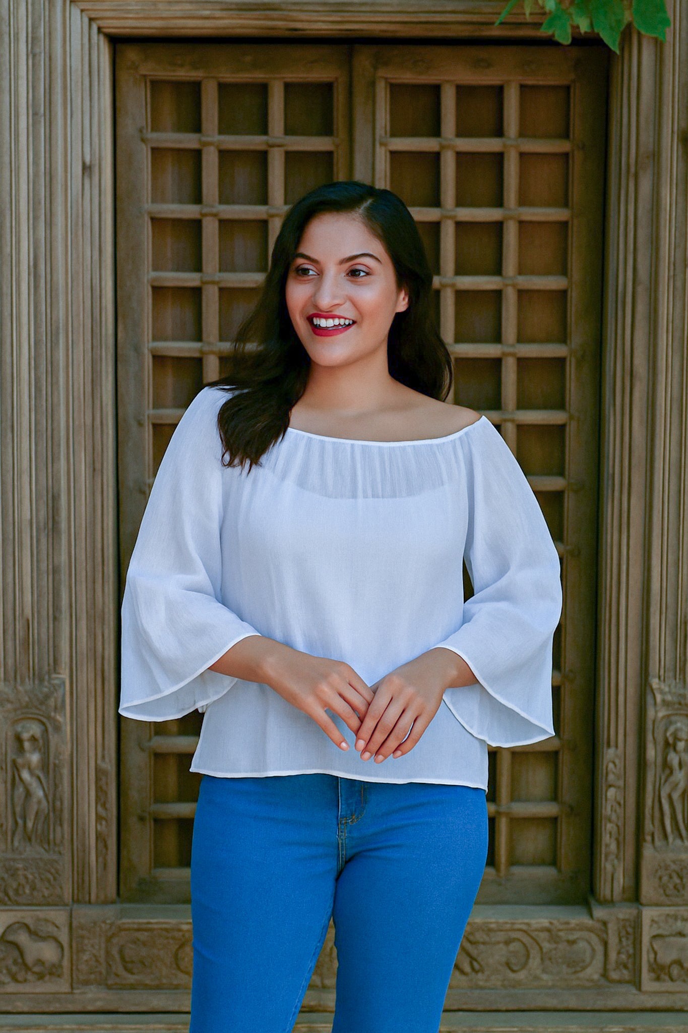 Ekaurr BIGDI Swanfall Cotton Top finest cotton summer top with an elegant swan-inspired falling drape in soft pastel tones, artisan slow fashion top for women from the BIGDI summer pastel collection
