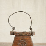 Ekaurr Teliya in Natural Finish vintage Indian oil lamp carrier repurposed as a sculptural home decor accent with natural earthy wood and metal finish, heritage found object for shelves and curated interiors