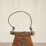 Ekaurr Teliya in Natural Finish vintage Indian oil lamp carrier repurposed as a sculptural home decor accent with natural earthy wood and metal finish, heritage found object for shelves and curated interiors