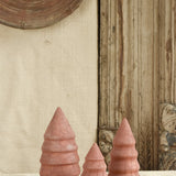 Ekaurr Set of 3 Terracotta Christmas Tree handcrafted natural clay tree figurines in three graduating sizes, rustic earthy festive decor for shelves mantels and seasonal gifting