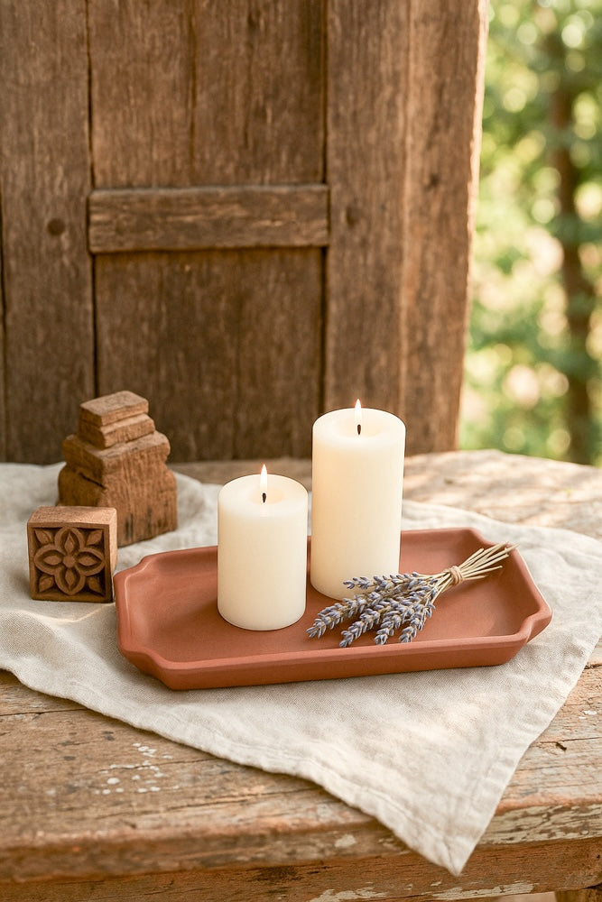 Ekaurr Terracotta Decorative Tray handmade natural clay tray crafted by rural Indian artisans, earthy artisan kitchen and home essential for serving display or decorative use in conscious home styling
